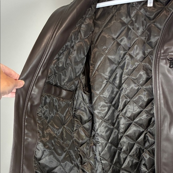 Calvin Klein Dark Brown Faux Leather Moto Jacket - Picture 9 of 16